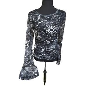 Rebellious Dreamer Y2K Sheer Mesh Top Sz M Black Celestial Whimsigoth Ethereal